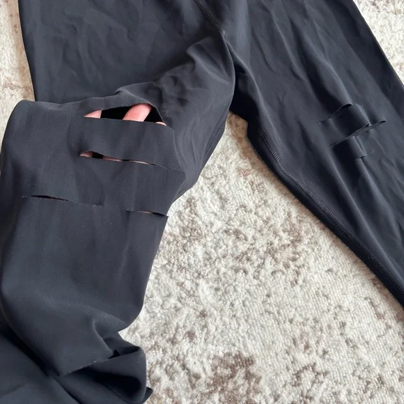 ALO Yoga Ripped Warrior High-Waist Leggings in Black - Picture 8 of 10